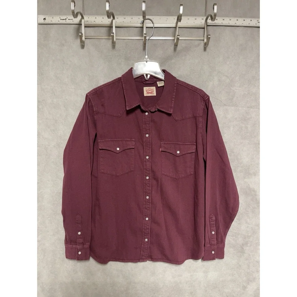 Levi's Shirt Men's 2XL Burgundy Twill Pearl Snap Button Up Workwear Chore Cowboy